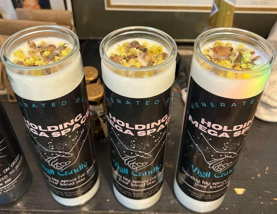 Holding Mega Space Vigil Candle