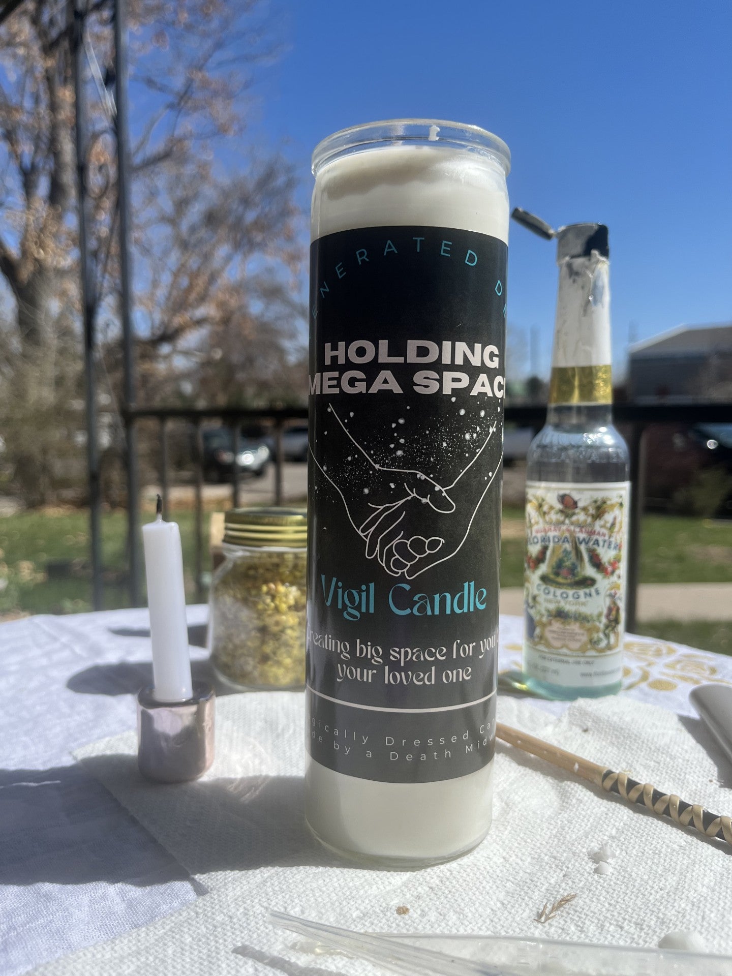 Holding Mega Space Vigil Candle
